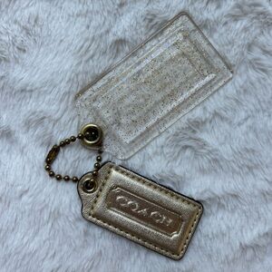 Coach Transparent Gold Glitter Bag Tag and Gold Leather Bag Tag